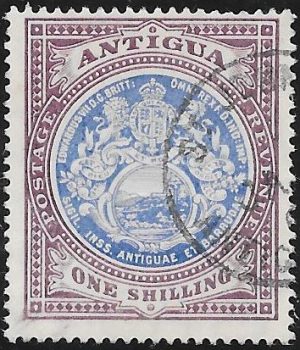 Antigua: 1908-17 1s. Blue & Dull Purple. SG 49. (FU)