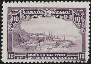 Canada: 1908 Quebec Tercentenary 10c. Violet. SG 193 (MH).