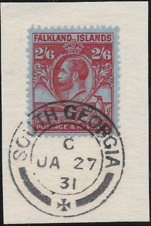 Falkland Islands: 1929-37 2s. 6d. Carmine/Blue Used in South Georgia. SG Z50 (FU)