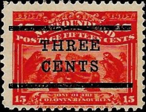 Newfoundland: 1920 3c. on 15c. Bright Scarlet. SG 145 (MH)