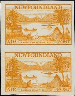 Newfoundland: 1933 10c. Orange-Yellow Imperf. Pair. SG 231a (MNH)