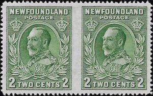 Newfoundland: 1932-38 2c. Green Imperf. Between Pair. SG 223ca (MLH)