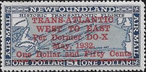 Newfoundland: 1932 $1.50 on $1 Deep Blue Air Stamp. SG 221 (MLH)