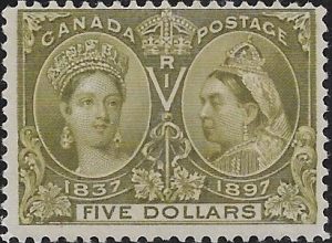 Canada: 1897 Jubilee $5 Olive-Green. SG 140 (MH)