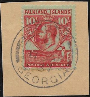Falkland Islands: 1929-37 10s. Carmine/Emerald Used in South Georgia. SG Z52 (FU)