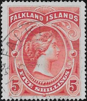 Falkland Islands: 1898 5s. Red. SG 42 (FU)