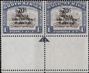 Kenya, Uganda & Tanganyika: 1942 70c. on 1s. Brown & Chalky Blue with Crescent Moon Flaw. SG 154a (MNH)