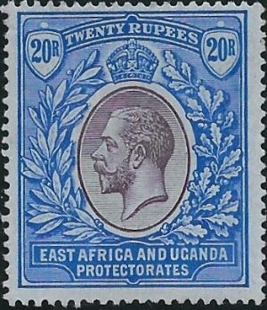 East Africa & Uganda: 1918 20r. Purple & Blue/Blue. SG 60 (MLH)