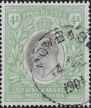 East Africa & Uganda: 1903-04 4r. Grey & Emerald-Green. SG 12 (FU)