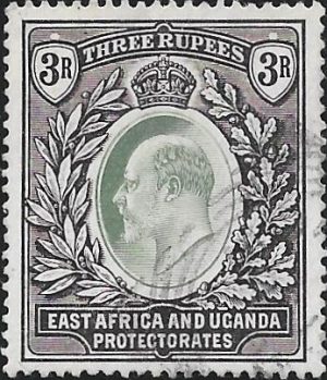 East Africa & Uganda: 1907 3r. Grey-Green & Black. SG 28 (FU)