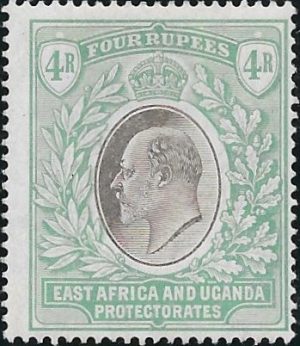 East Africa & Uganda: 1907 4r. Grey & Emerald-Green. SG 29 (MH)