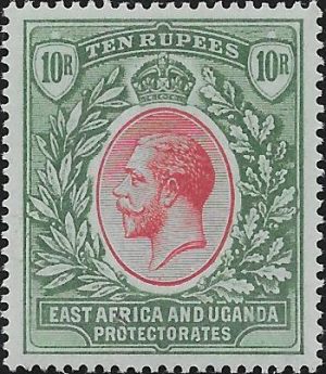 East Africa & Uganda: 1912-21 10r. Red & Green/Green. SG 58 (MLH)