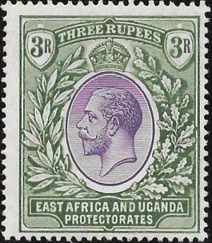 East Africa & Uganda: 1921 3r. Violet & Green. SG 73 (MH)