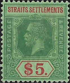 Straits Settlements: 1926 $5 Green & Red/Green. SG 240a (MH)