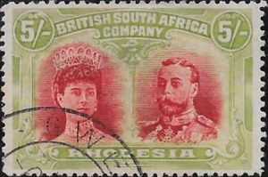 Rhodesia: 1910-13 5s. Crimson & Yellow-Green. SG 160a (FU)