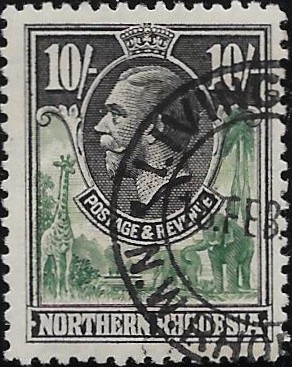 Northern Rhodesia: 1925-29 10s. Green & Black. SG 16 (FU)