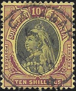 Southern Nigeria: 1901-02 10s. Black & Purple/Yellow. SG 9 (FU)