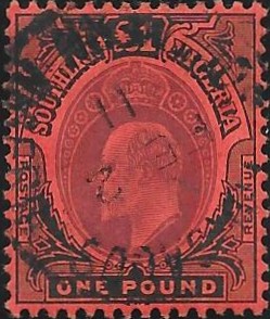 Southern Nigeria: 1909 £1 Purple & Black/Red. SG 45 (FU)