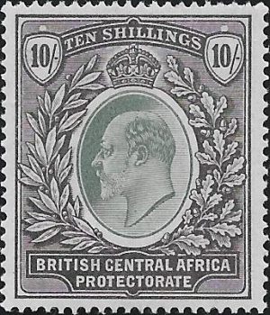 British Central Africa: 1903-04 10s. Grey-Green & Black. SG 65 (MLH)