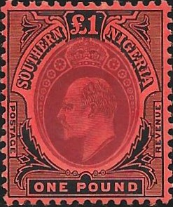 Southern Nigeria: 1909 £1 Purple & Black/Red. SG 45 (MLH)