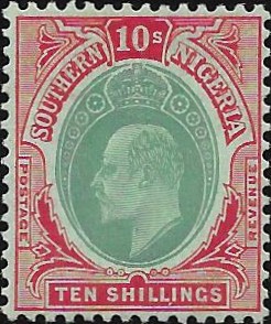 Southern Nigeria: 1909 10s. Green & Red/Green. SG 43 (MH)