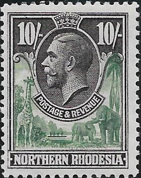 Northern Rhodesia: 1925-29 10s. Green & Black. SG 16 (MLH)