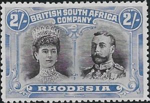 Rhodesia: 1910-13 2s. Black & Ultramarine. SG 153 (MLH)