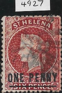 Saint Helena: 1871 1d. Lake, Surcharge in Blue-Black. SG 8a (FU) with B.P.A. Certificate