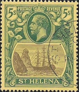 Saint Helena: 1922-37 5s. Grey & Green/Yelow. SG 95 (FU)