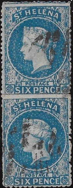Saint Helena: 1861 6d. Blue Vertical Pair. SG 2a (FU)