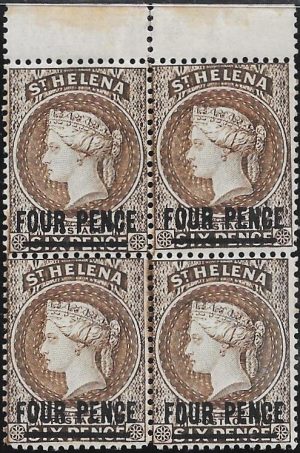 Saint Helena: 1890 4d. Pale Brown Block of Four. SG 43 (MNH)