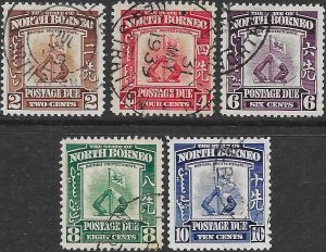 North Borneo: 1939 Postage Due Set. SG D85-D89 (FU)