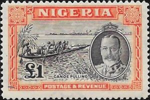 Nigeria: 1936 £1 Black & Orange. SG 45 (MLH)