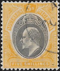 Southern Nigeria: 1903-04 5s. Grey-Black & Yellow. SG 18 (FU)