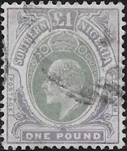 Southern Nigeria: 1903-04 £1 Green & Violet. SG 20 (GU)
