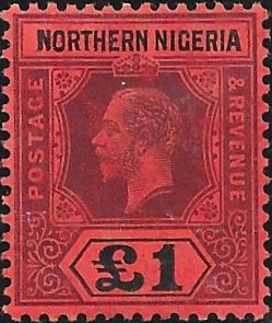 Northern Nigeria: 1912 £1 Purple & Black/Red. SG 52 (MLH)