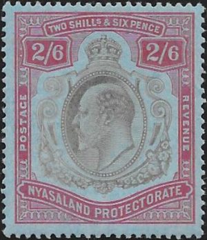 Nyasaland: 1908-11 2s.6d. Brownish-Black & Carmine-Red/Blue. SG 78 (MNH)