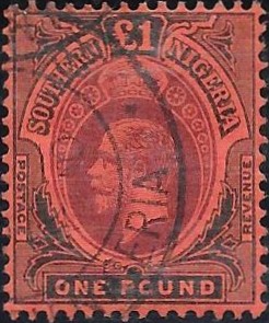 Southern Nigeria: 1912 £1 Purple & Black/Red. SG 56 (FU)