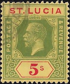 Saint Lucia: 1923 5s. Green & Red/Pale Yellow. SG 105 (FU)