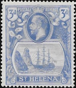 Saint Helena: 1923 3d. Bright Blue with Torn Flag. SG 101b (MLH)