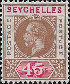 Seychelles: 1913 45c. Brown & Carmine with Split 'A'. SG 78a (MNH)