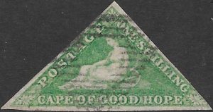 Cape of Good Hope: 1863-64 1s. Bright Emerald-Green. SG 21 (GU)