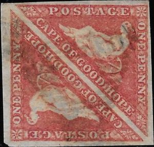 Cape of Good Hope: 1855-63 1d. Deep Rose-Red Pair. SG 5b (FU)
