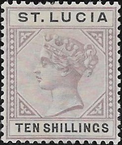 Saint Lucia: 1891-98 10s. Dull Mauve & Black. SG 52 (MLH)
