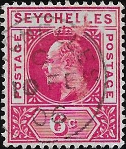 Seychelles: 1903 6c. Carmine with Dented Frame. SG 48a (VGU)