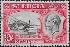 Saint Lucia: 1936 10s. Black & Carmine. SG 124 (FU)