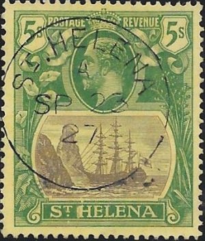 Saint Helena: 1927 5s. Grey & Green/Yellow. SG 110 (FU)
