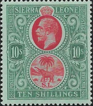Sierra Leone: 1912-21 10s. Carmine & Blue-Green/Green. SG 127a (MLH)