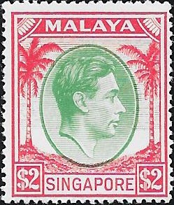 Singapore: 1951 $2 Green & Scarlet, Perf. 17½ x 18. SG 29 (MNH)