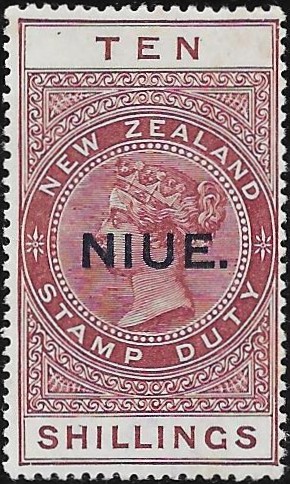 Niue: 1923 10s. Maroon. SG 36 (MLH)